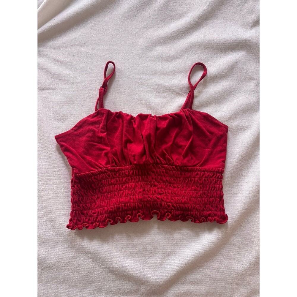 Red Smocked Spaghetti Strap Crop Top